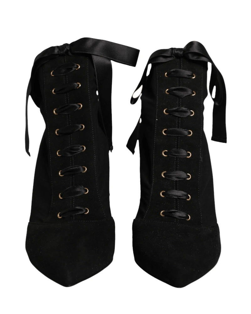 Dolce & Gabbana Black Lace Stiletto Heels Up Boots Shoes Boots