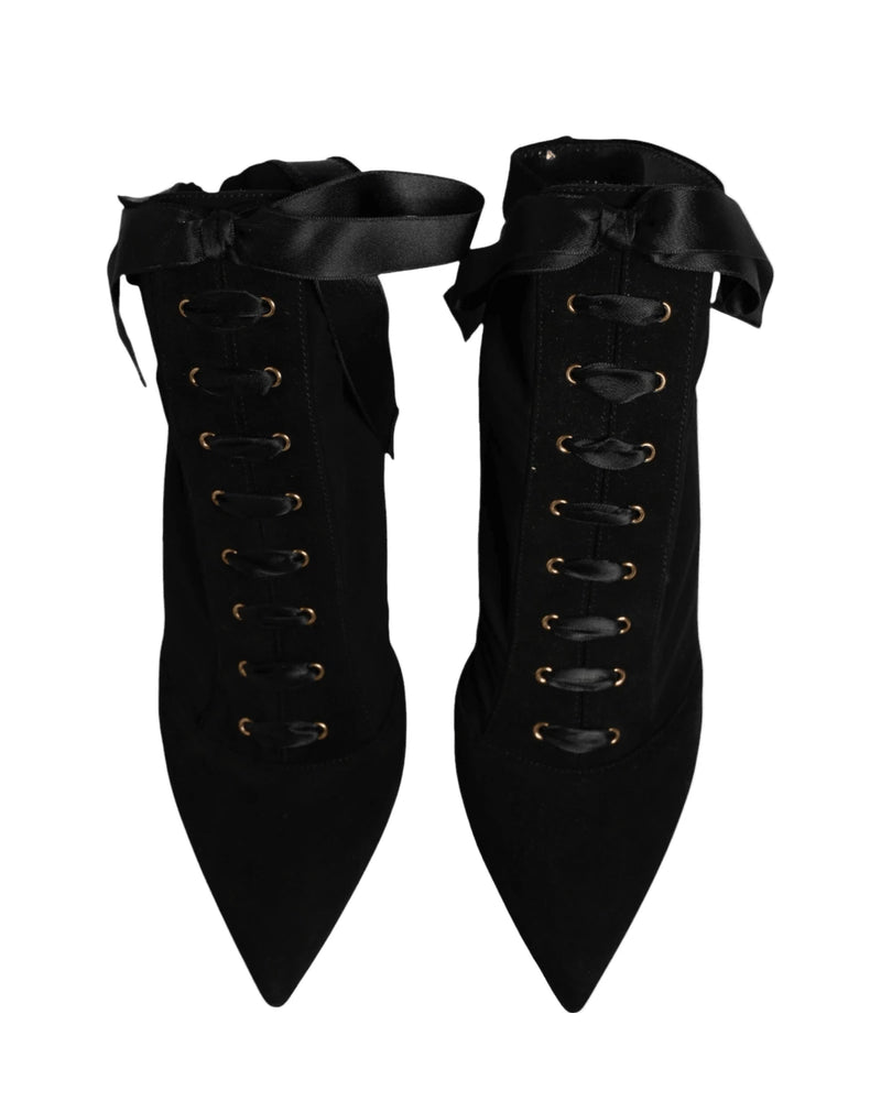Dolce & Gabbana Black Lace Stiletto Heels Up Boots Shoes Boots