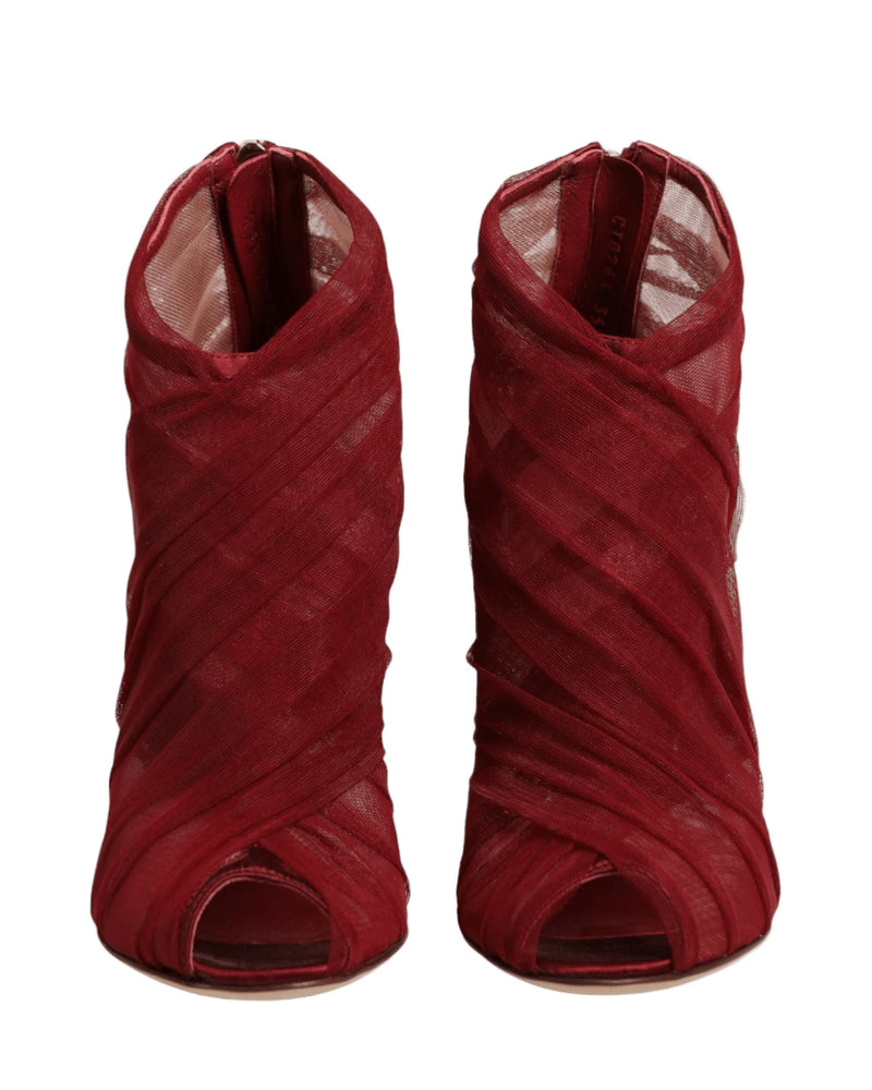 Dolce & Gabbana Red Tulle Ankle Boots Stiletto Heels Shoes Boots