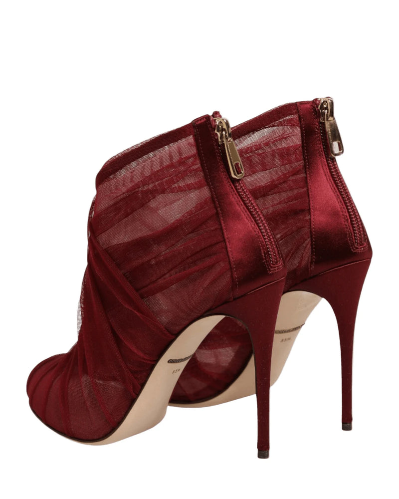 Dolce & Gabbana Red Tulle Ankle Boots Stiletto Heels Shoes Boots