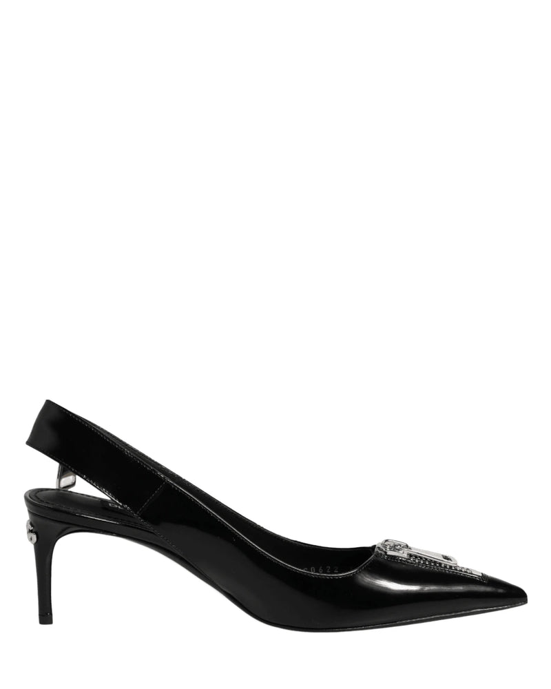 Dolce & Gabbana Black Leather Zipper Heels Slingbacks Shoes Heels