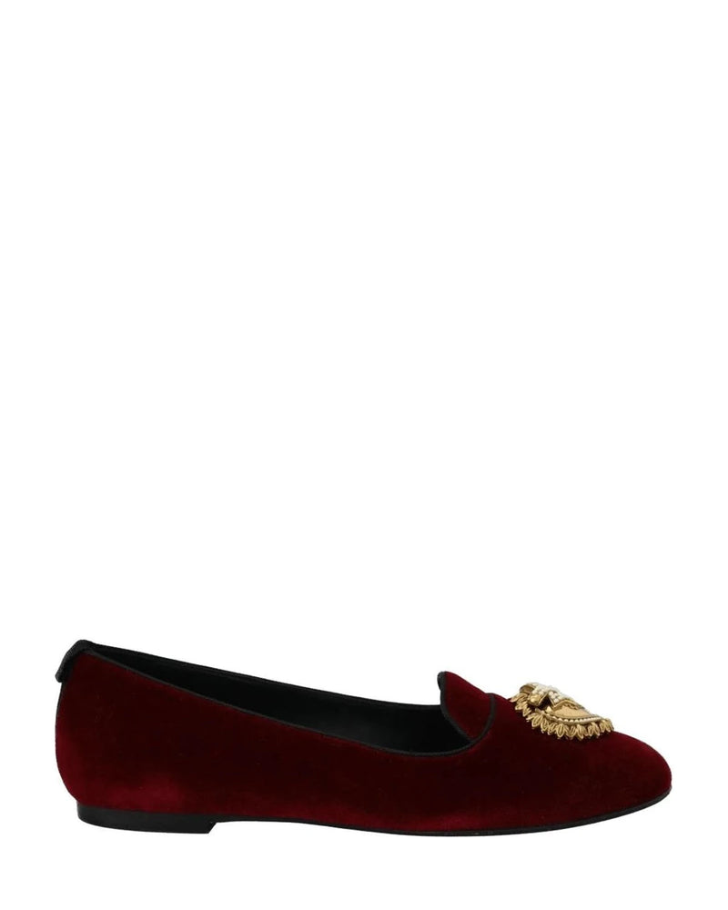 Dolce & Gabbana Burgundy Cotton Flat Flats