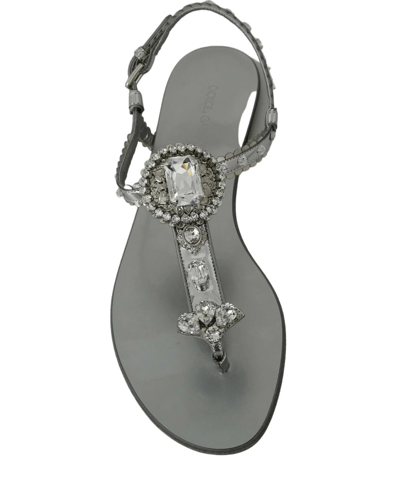 Dolce & Gabbana Silver And Crystal Sandals Flip Flops Shoes Sandals