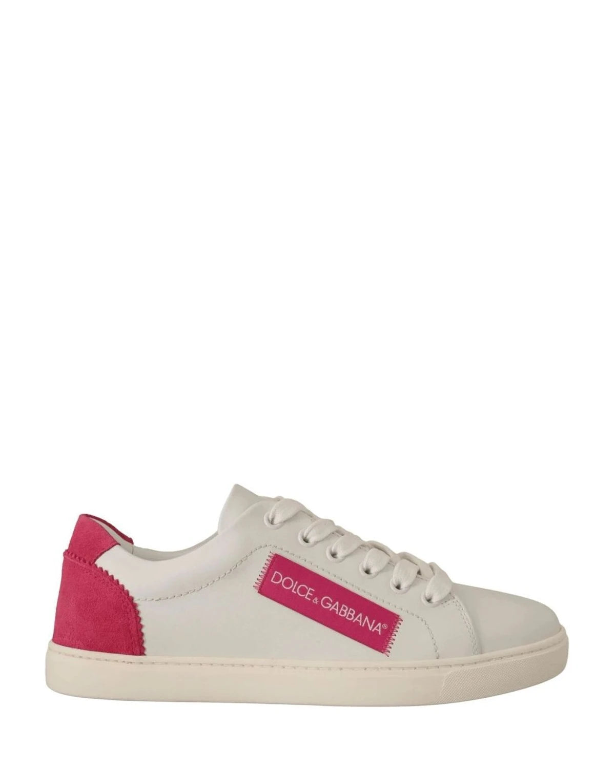 Dolce & Gabbana White Leather Pink Low Top Sneakers Shoes Sneakers