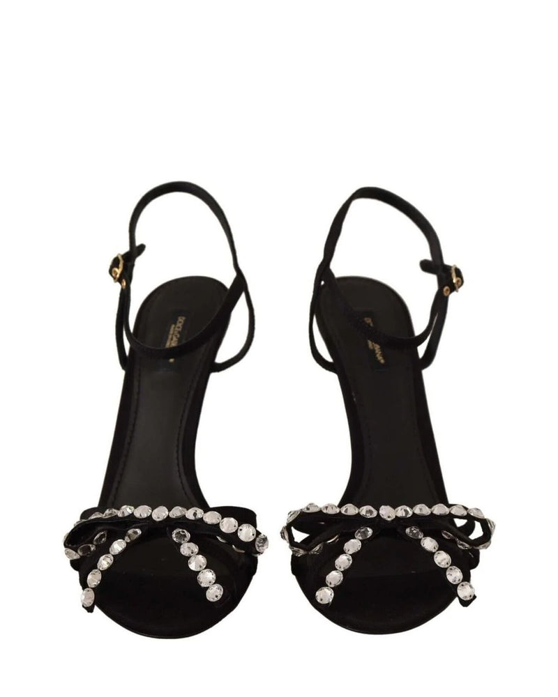 Dolce & Gabbana Black Crystals Ankle Strap Heels Heels