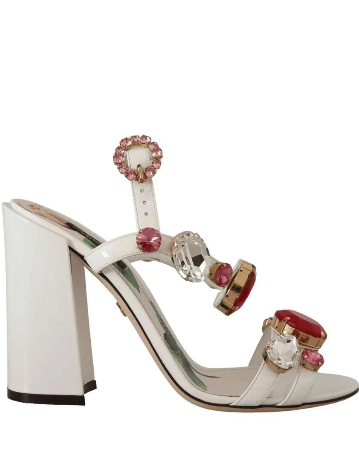 Dolce & Gabbana White Leather Crystal Keira Heels Heels