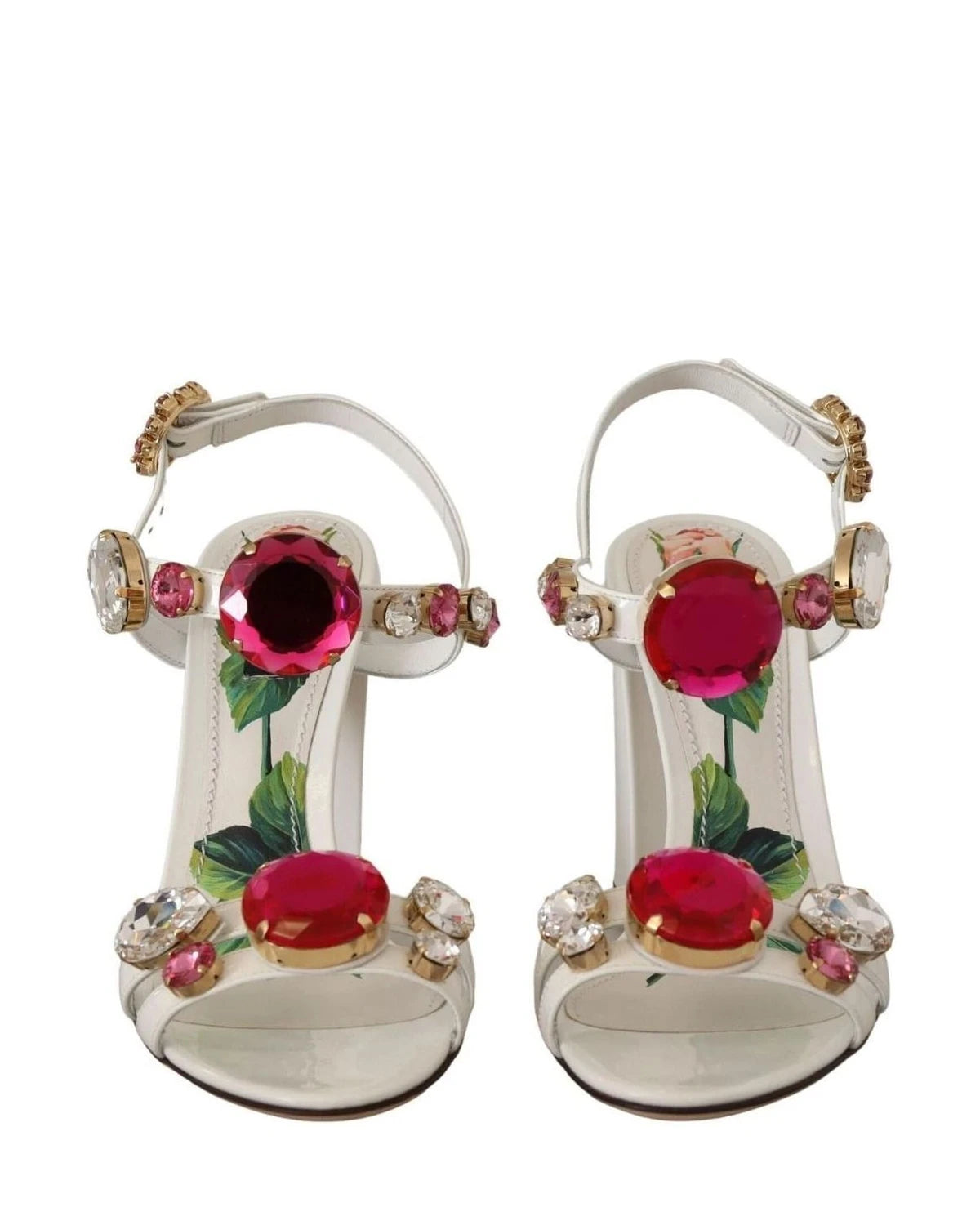 Dolce & Gabbana White Leather Crystal Keira Heels Heels