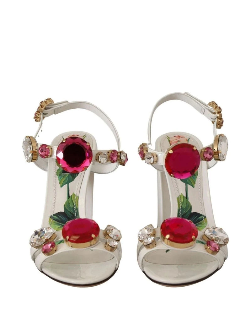 Dolce & Gabbana White Leather Crystal Keira Heels Heels