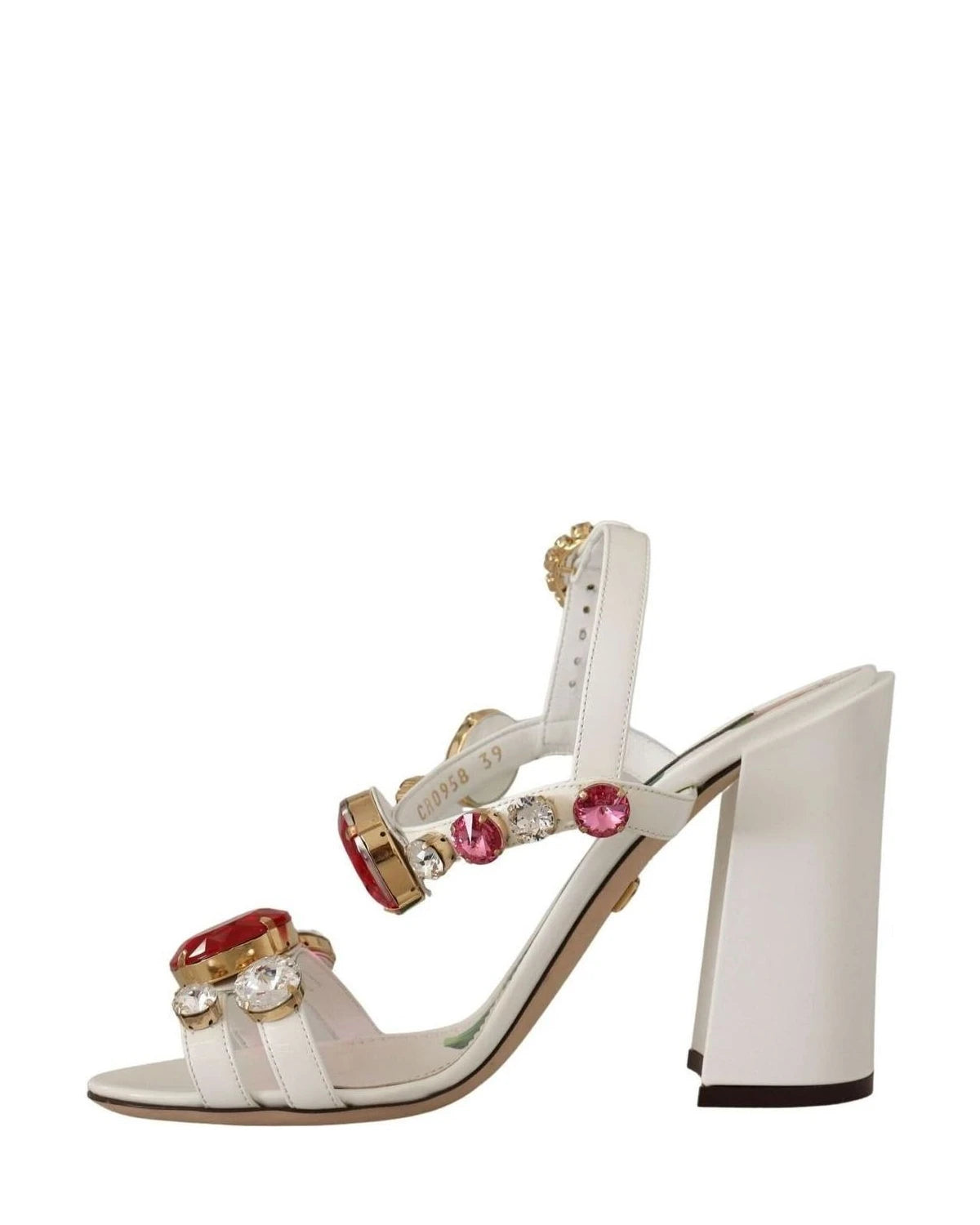 Dolce & Gabbana White Leather Crystal Keira Heels Heels
