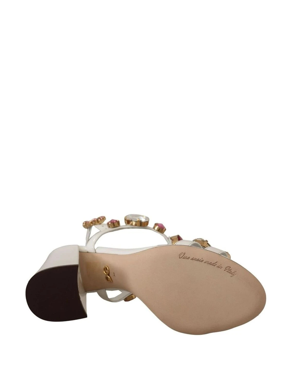 Dolce & Gabbana White Leather Crystal Keira Heels Heels