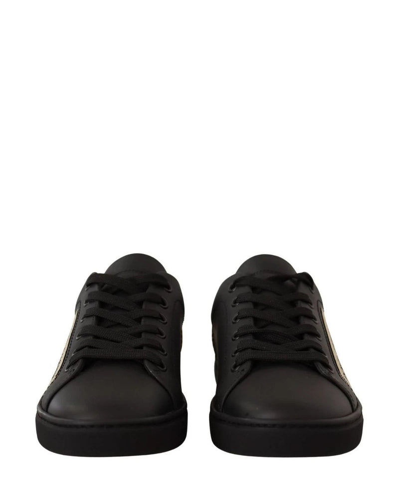 Dolce & Gabbana Black Leather Gold Low Top Sneakers Sneakers