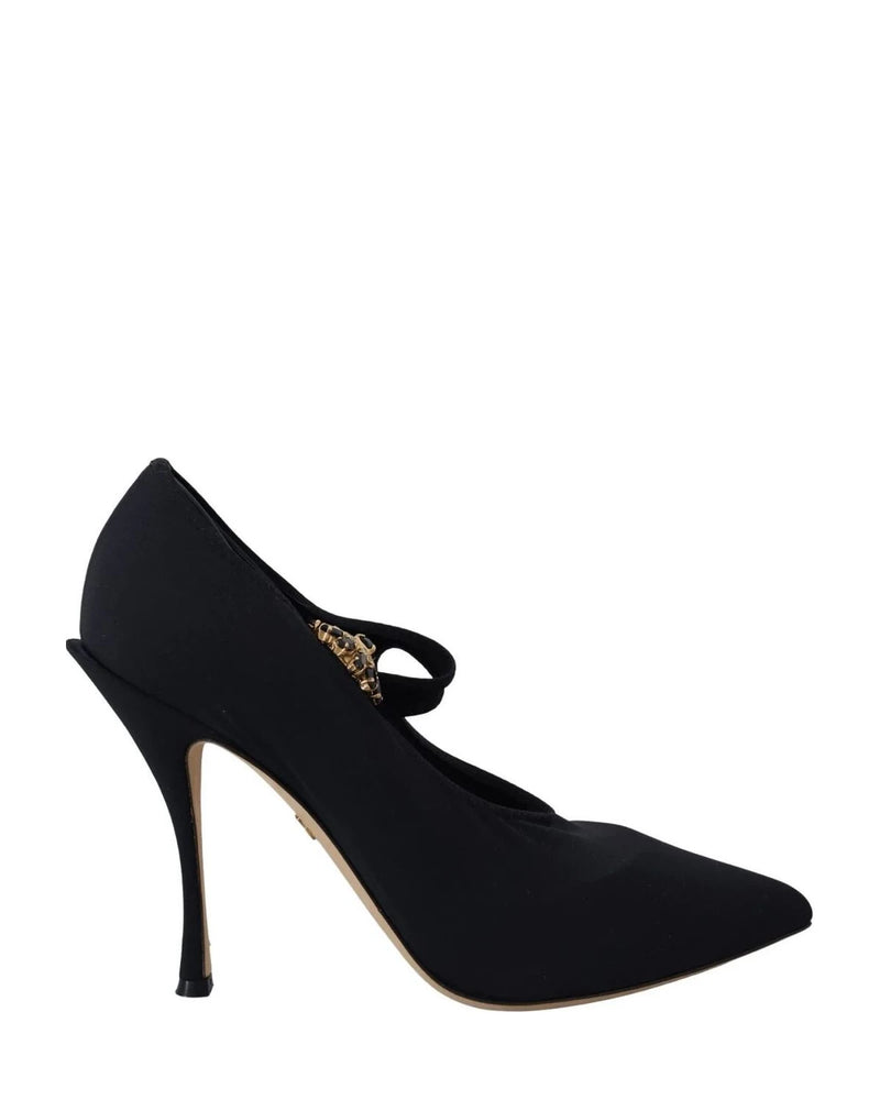Dolce & Gabbana Black Socks Stretch Crystal Pumps Heels