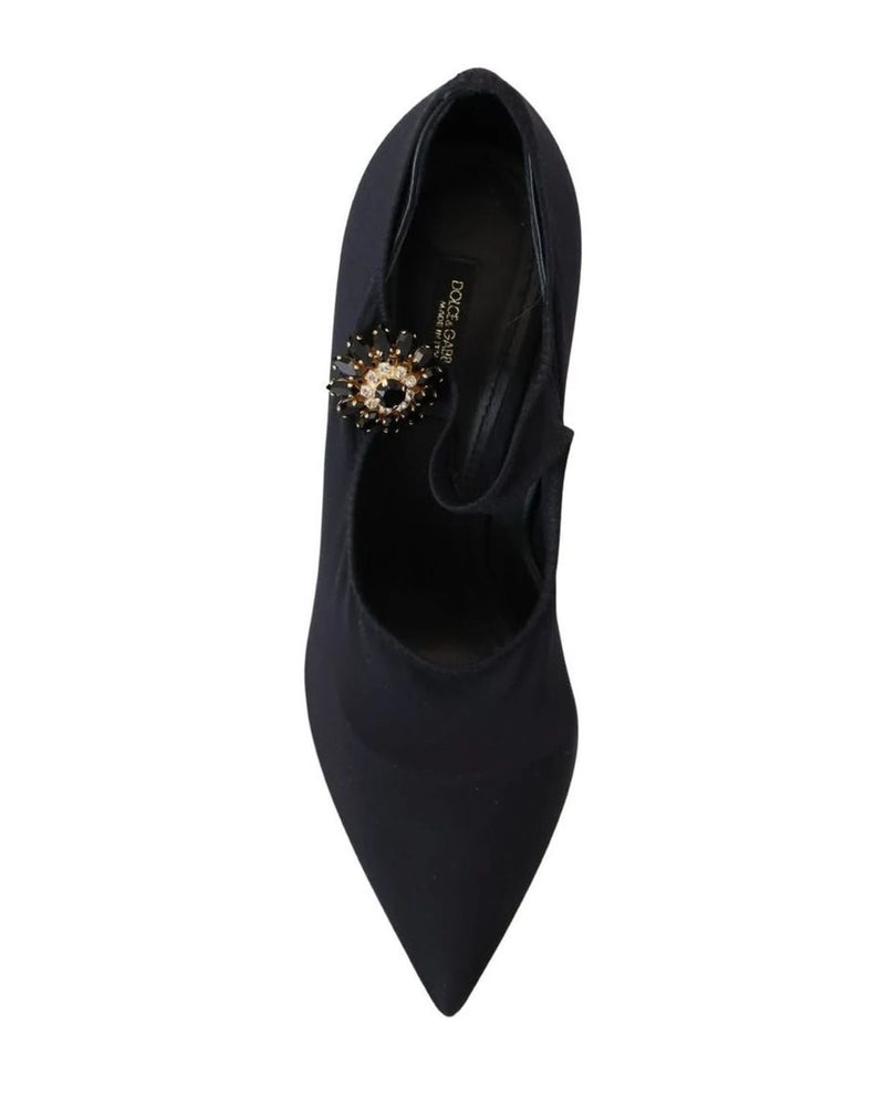 Dolce & Gabbana Black Socks Stretch Crystal Pumps Heels