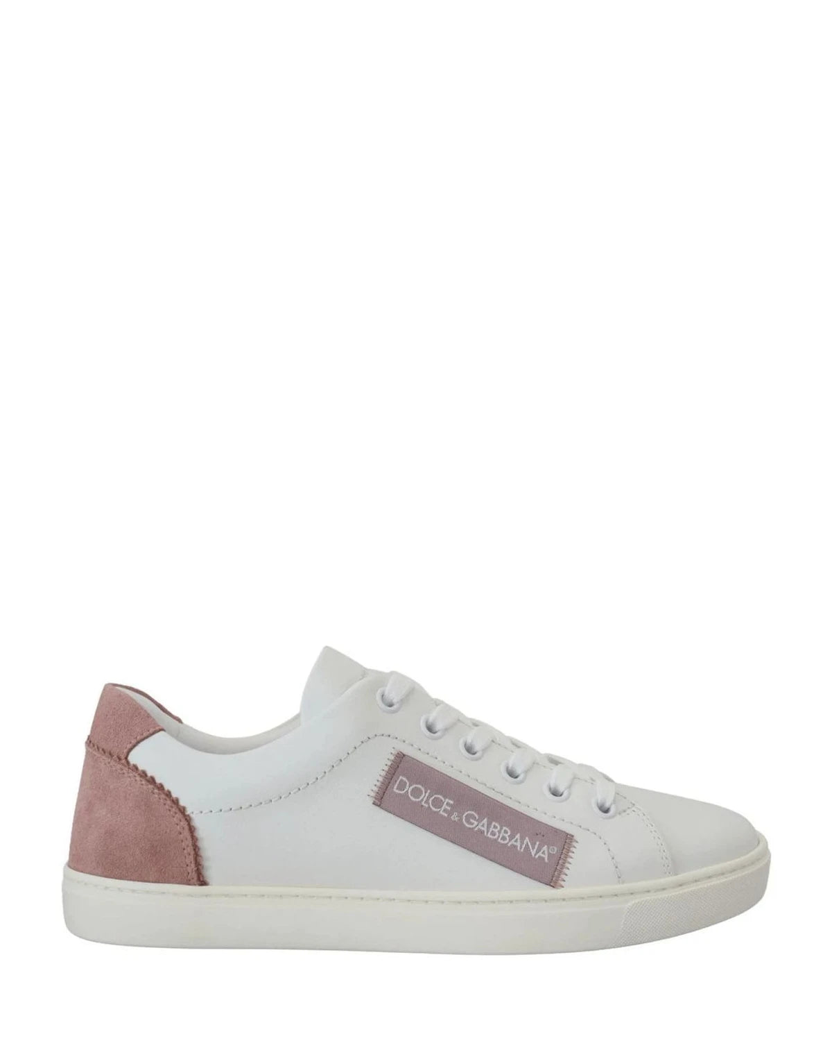 Dolce & Gabbana White Leather Pink Low Top Sneakers Sneakers
