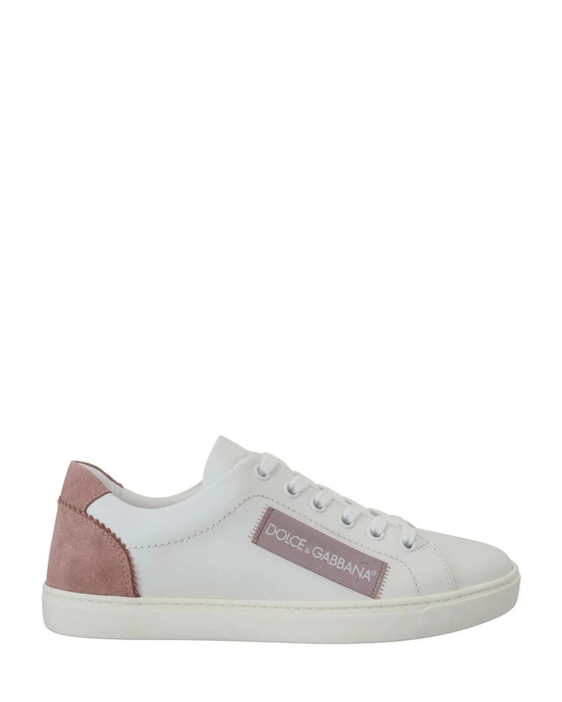 Dolce & Gabbana White Leather Pink Low Top Sneakers Sneakers