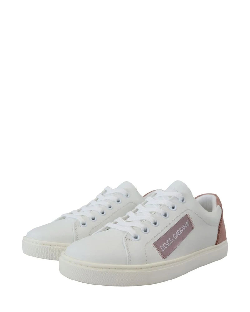 Dolce & Gabbana White Leather Pink Low Top Sneakers Sneakers