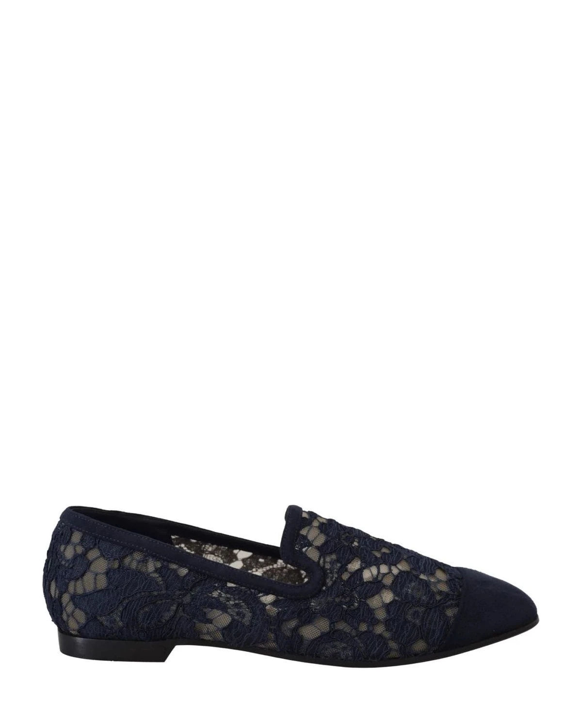 Dolce & Gabbana Blue Lace Floral Slip Ons Loafers Flats