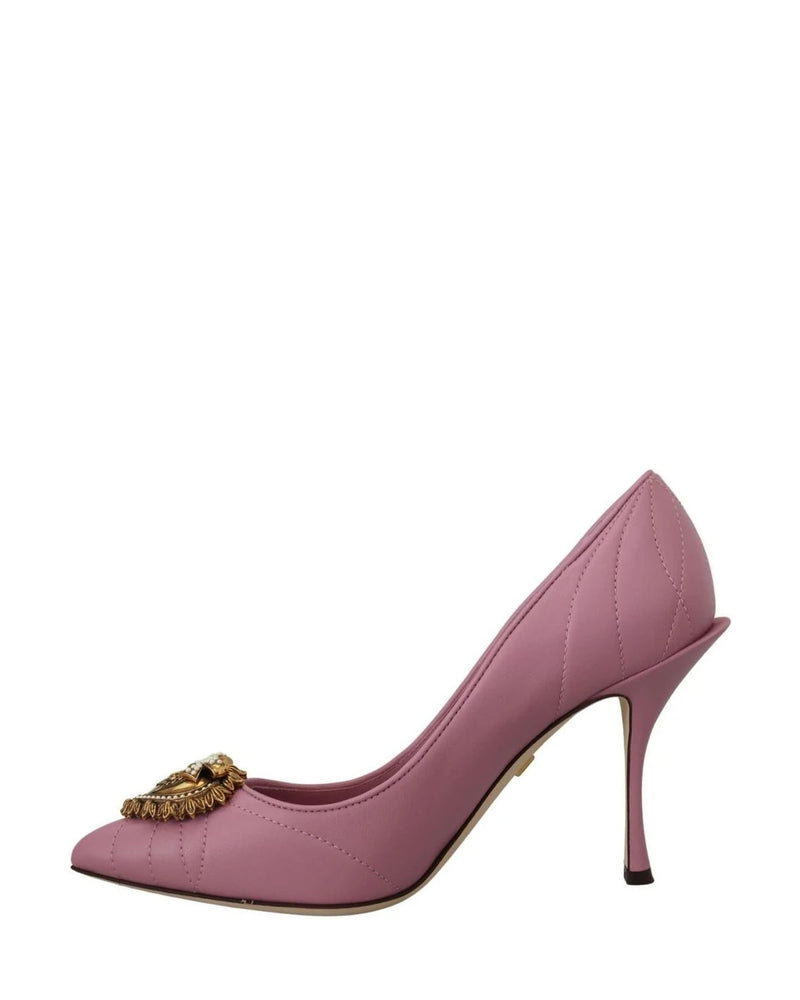 Dolce & Gabbana Pink Leather Heart Devotion Heels Heels