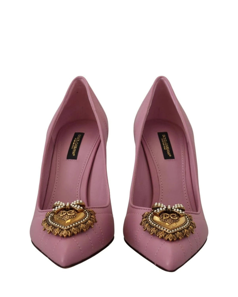 Dolce & Gabbana Pink Leather Heart Devotion Heels Heels