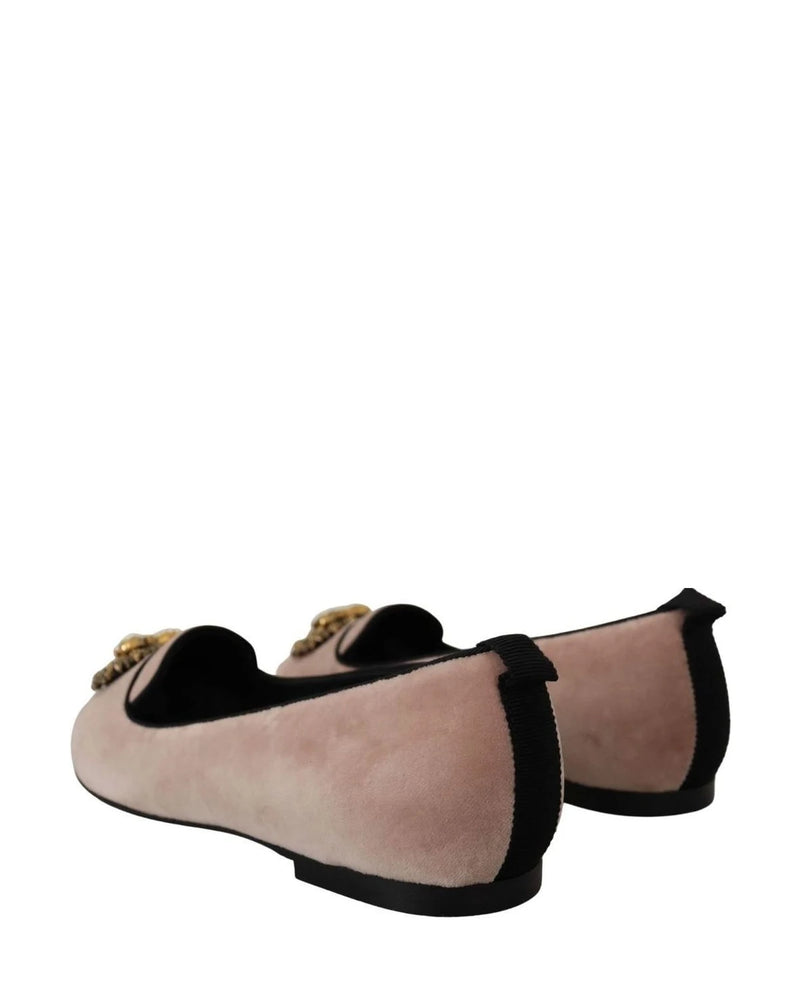 Dolce & Gabbana Pink Velvet Slip Ons Loafers Flats Shoes Flats