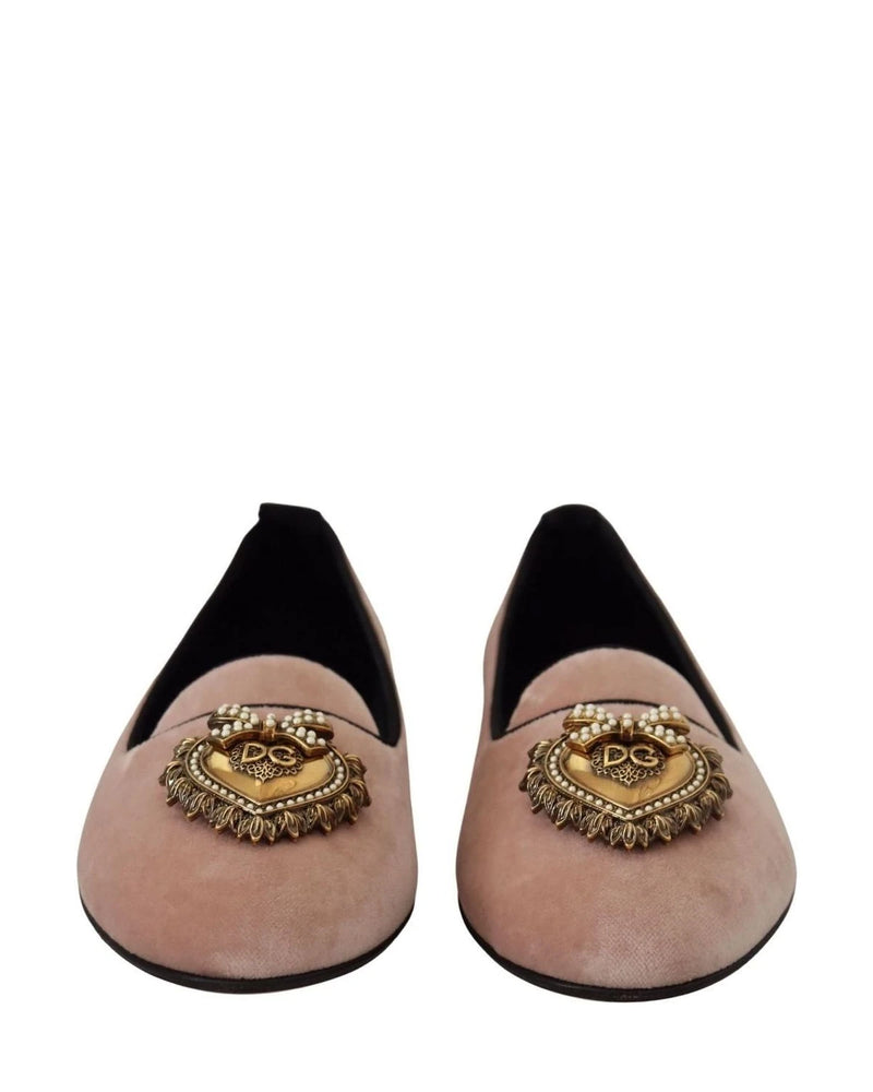 Dolce & Gabbana Pink Velvet Slip Ons Loafers Flats Shoes Flats