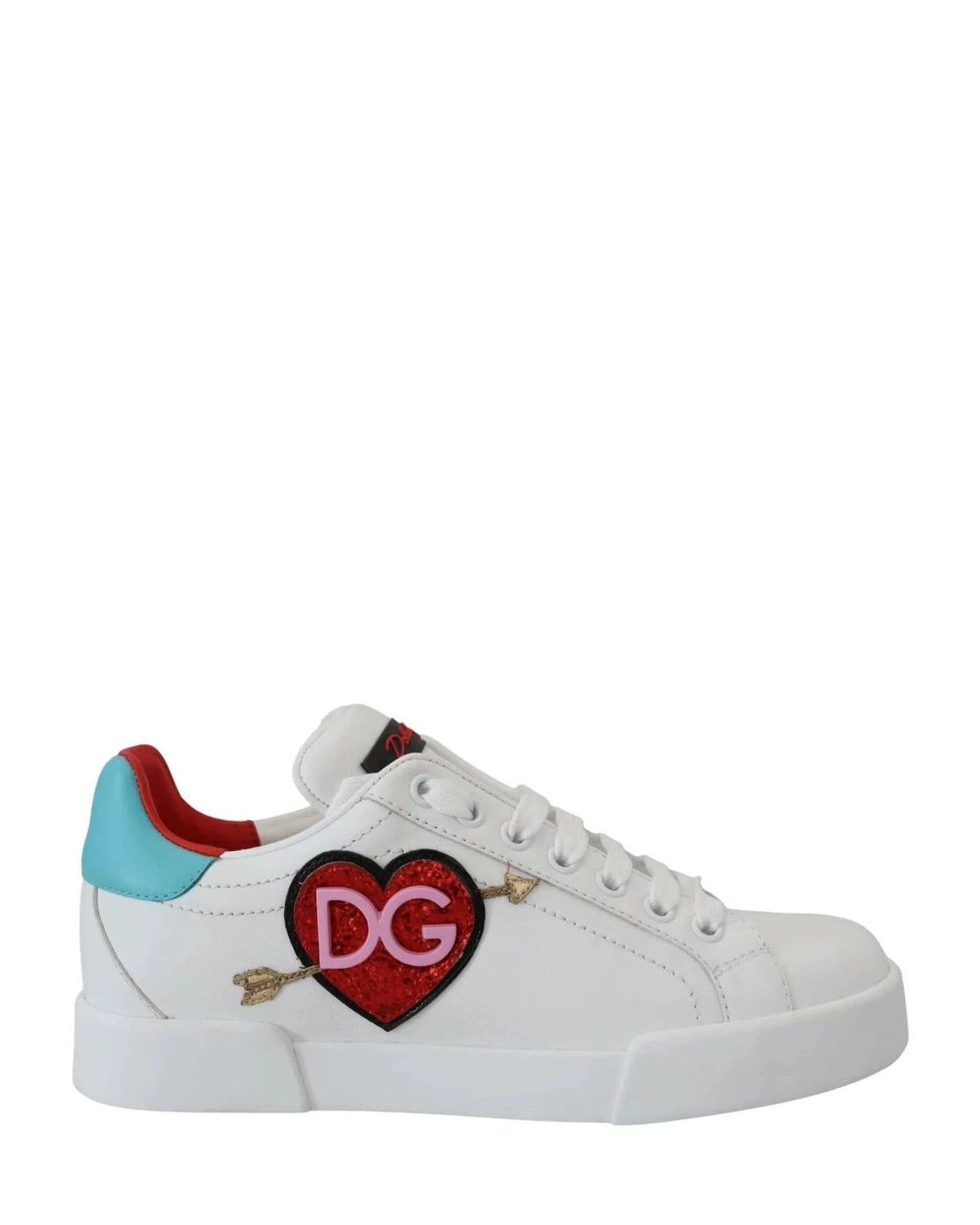 Dolce & Gabbana White Leather Sneaker Portofino Logo Heart Shoes Sneakers