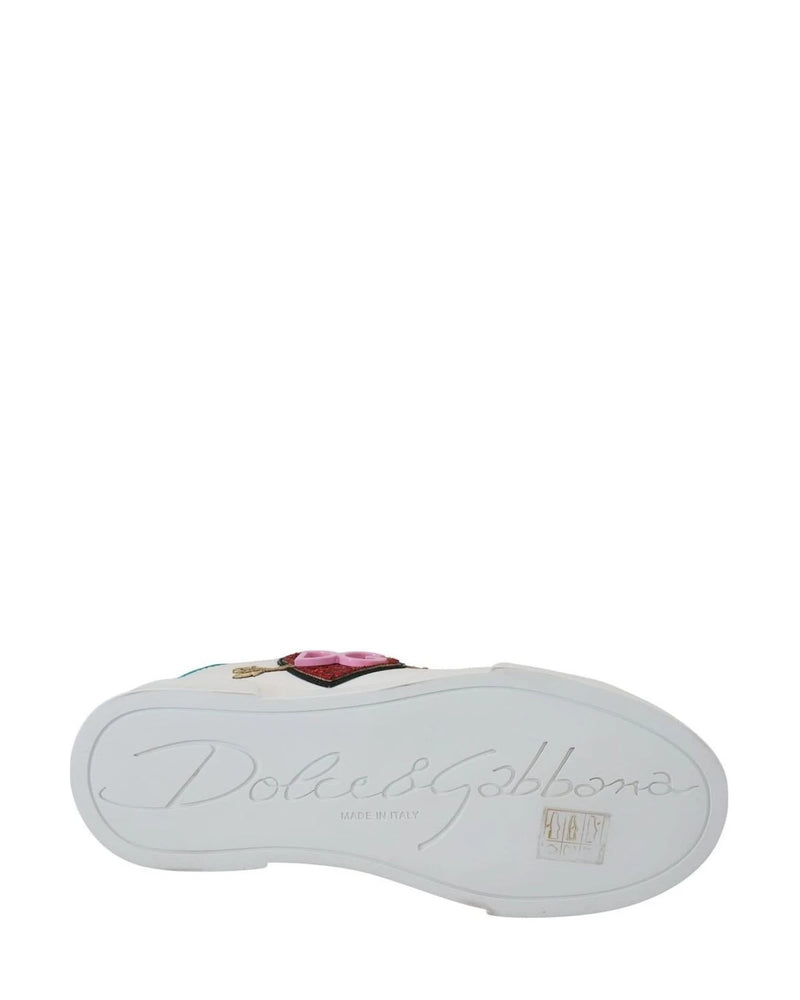 Dolce & Gabbana White Leather Sneaker Portofino Logo Heart Shoes Sneakers