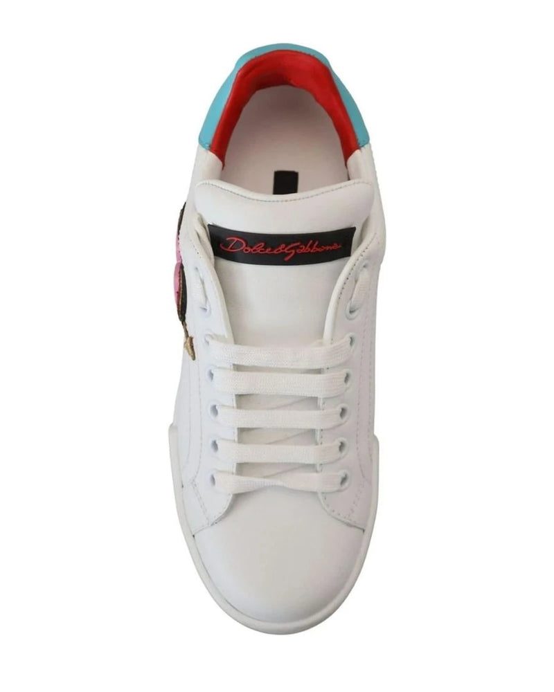 Dolce & Gabbana White Leather Sneaker Portofino Logo Heart Shoes Sneakers
