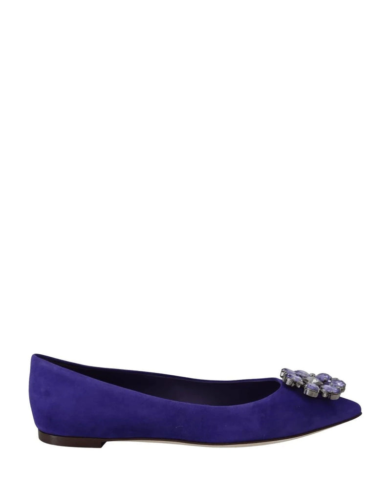 Dolce & Gabbana Purple Suede Crystals Loafers Flats