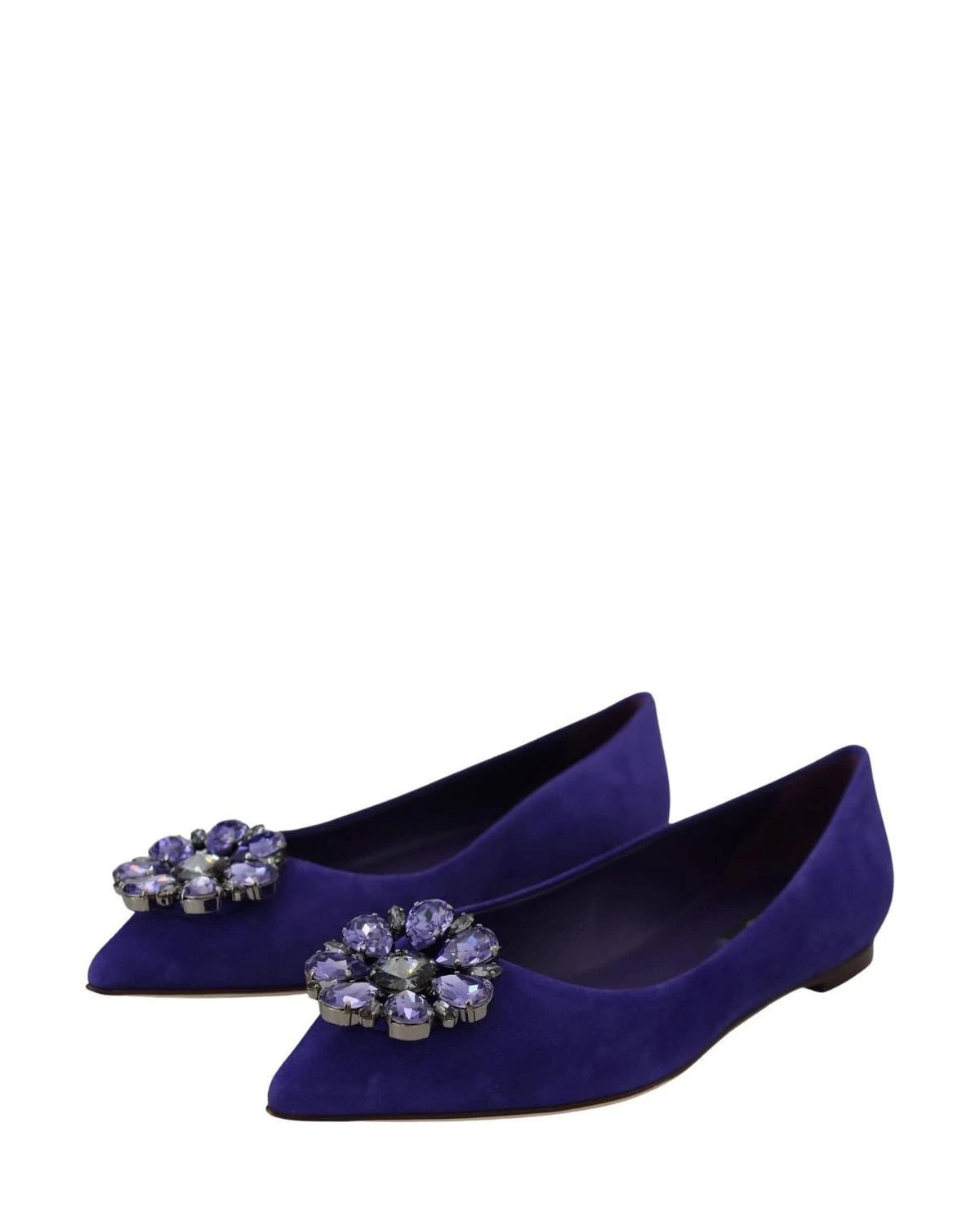 Dolce & Gabbana Purple Suede Crystals Loafers Flats