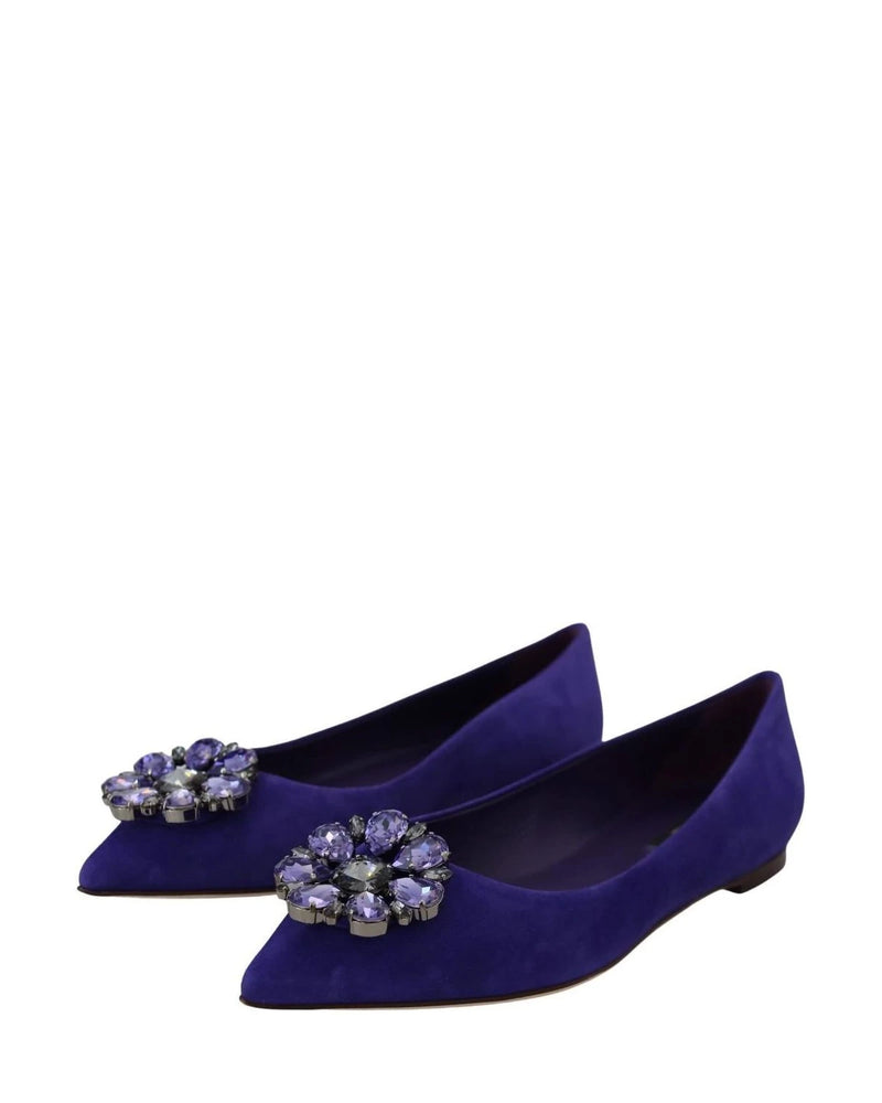 Dolce & Gabbana Purple Suede Crystals Loafers Flats