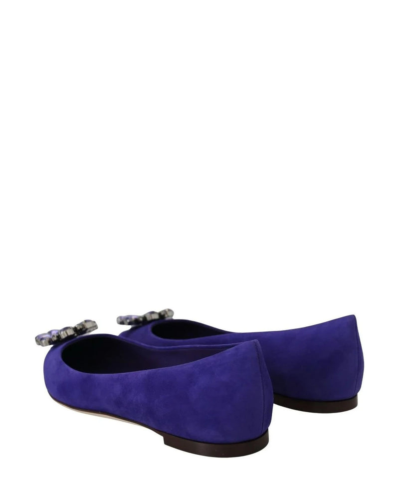 Dolce & Gabbana Purple Suede Crystals Loafers Flats