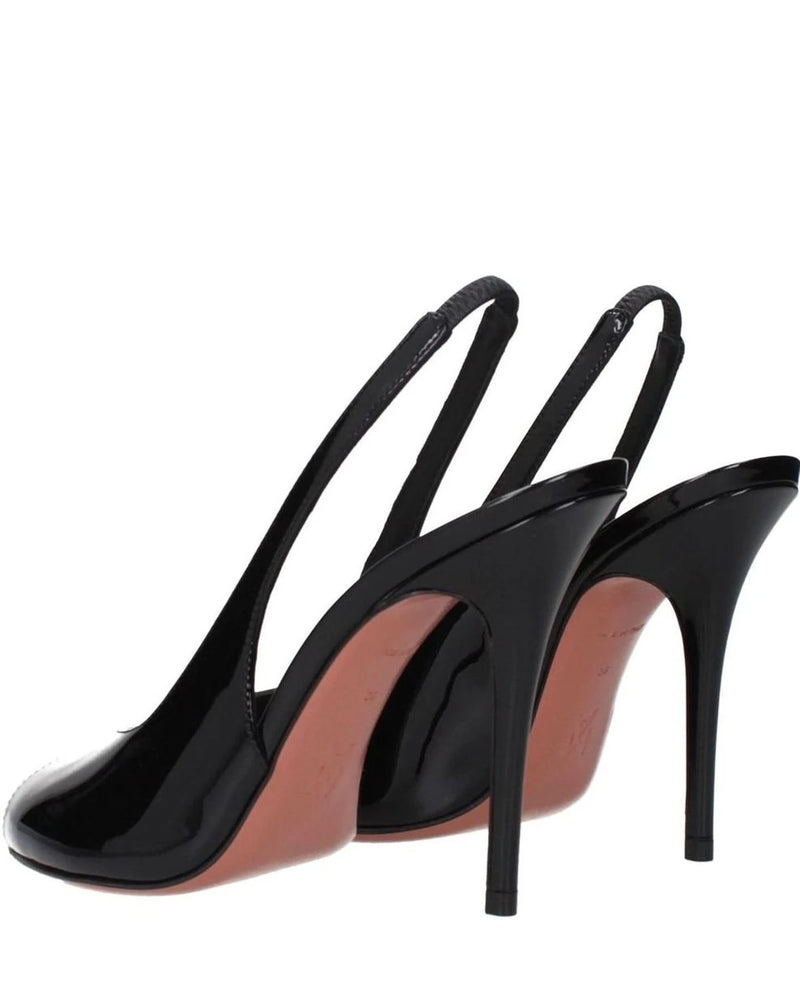 Amina Muaddi Black Leather Stiletto Heel Heels