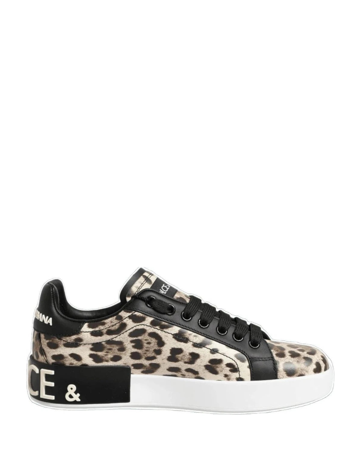 Dolce & Gabbana Brown Leather Leopard Low Top Sneakers Shoes Sneakers
