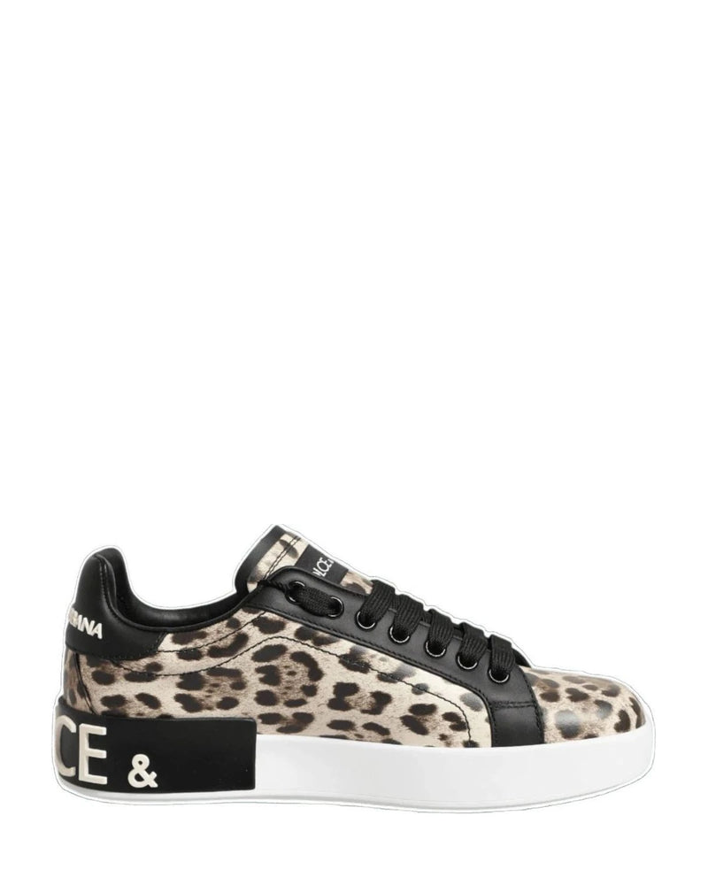 Dolce & Gabbana Brown Leather Leopard Low Top Sneakers Shoes Sneakers