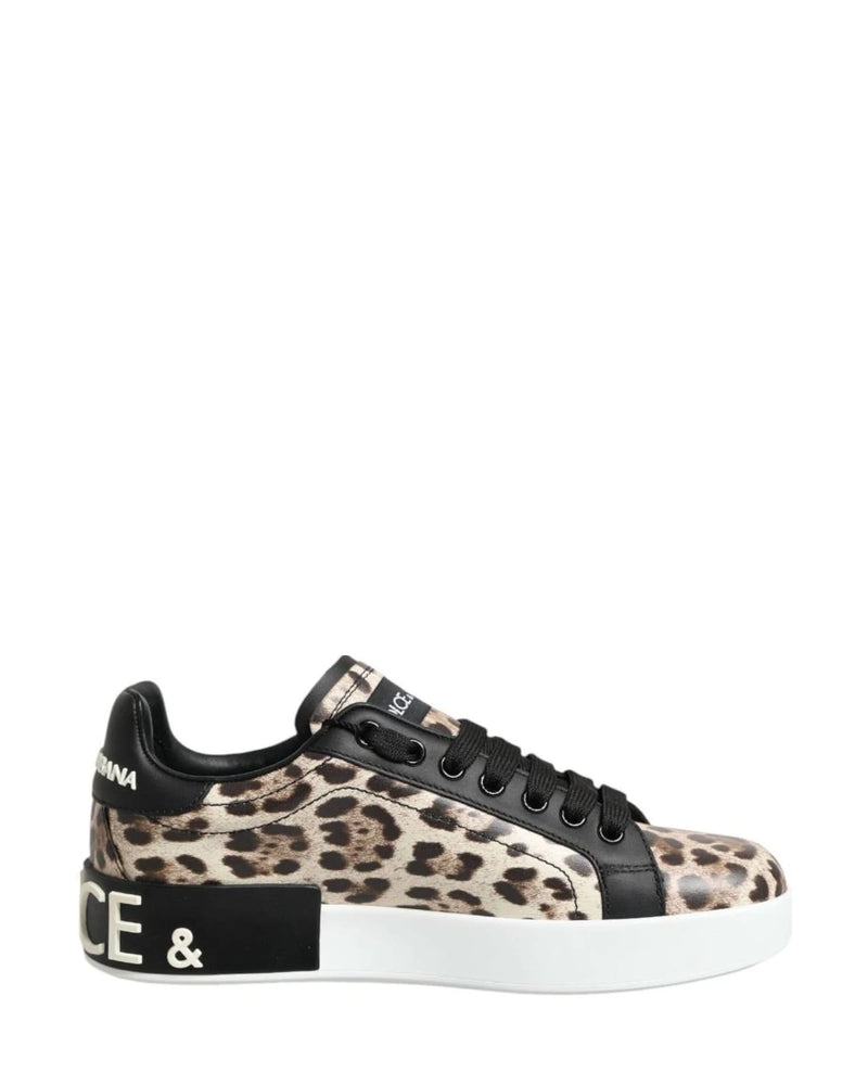 Dolce & Gabbana Brown Leather Leopard Low Top Sneakers Shoes Sneakers