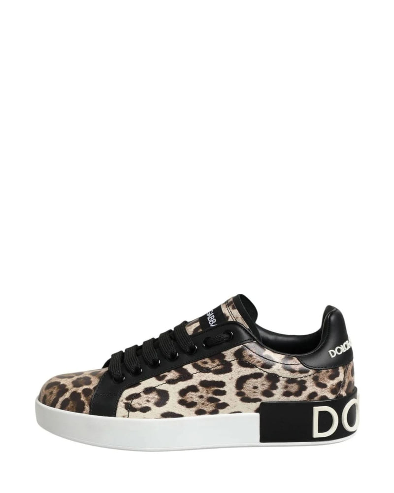 Dolce & Gabbana Brown Leather Leopard Low Top Sneakers Shoes Sneakers