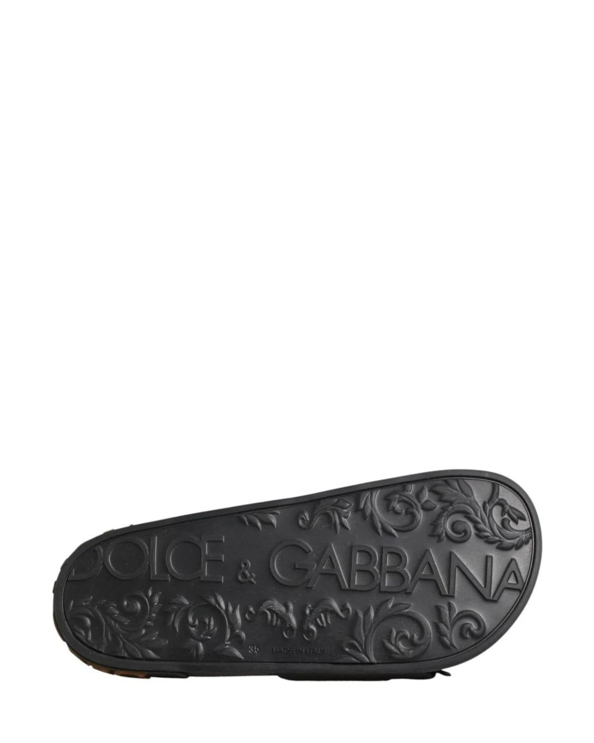 Dolce & Gabbana Black Leather Devotion Matelassé Slides Shoes Sandals