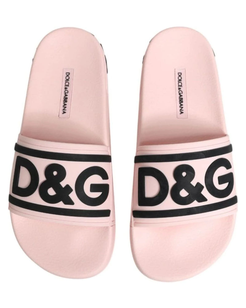 Dolce & Gabbana Pink Rubber Slides Sandals Beachwear Shoes Sandals