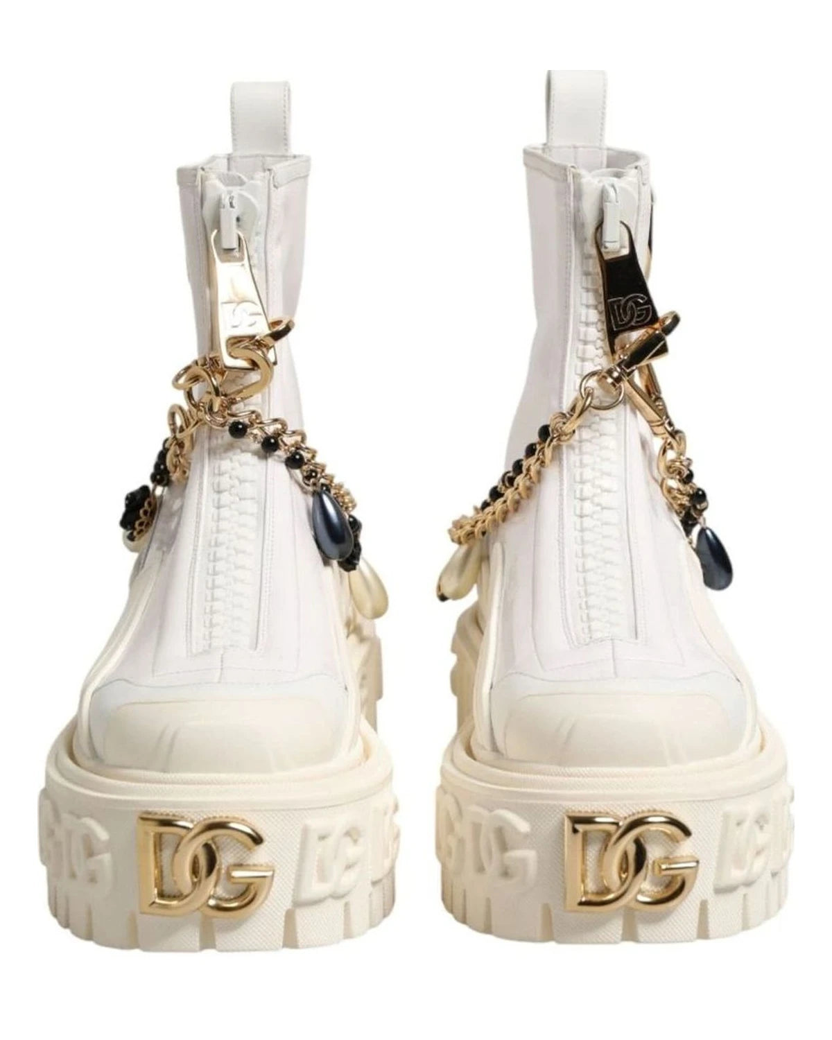 Dolce & Gabbana White Leather Rubber Logo Ankle Boots Shoes Boots