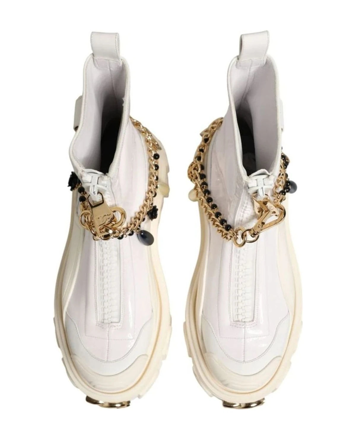 Dolce & Gabbana White Leather Rubber Logo Ankle Boots Shoes Boots