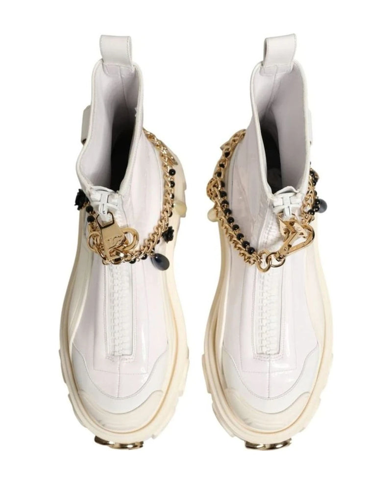 Dolce & Gabbana White Leather Rubber Logo Ankle Boots Shoes Boots