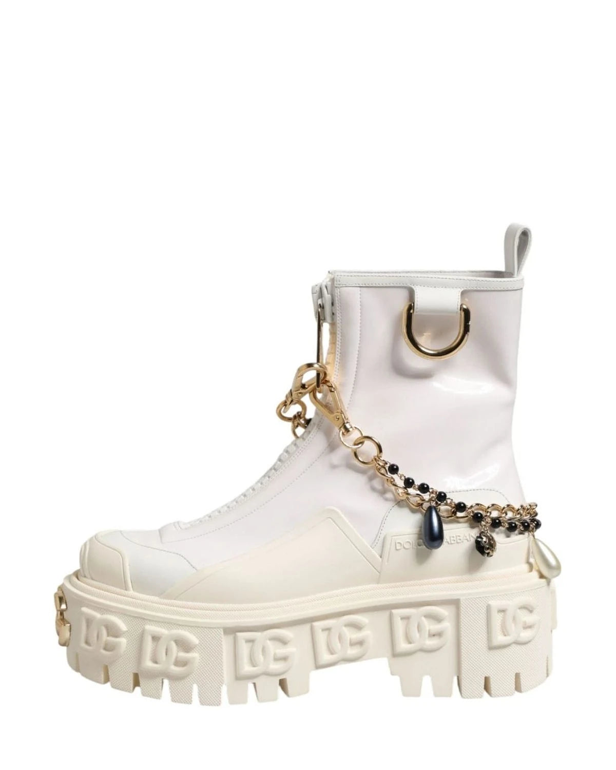 Dolce & Gabbana White Leather Rubber Logo Ankle Boots Shoes Boots