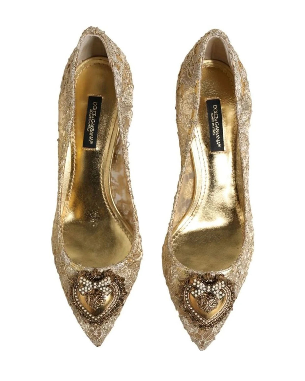 Dolce & Gabbana Gold Lace Taormina Devotion Pumps Shoes Heels