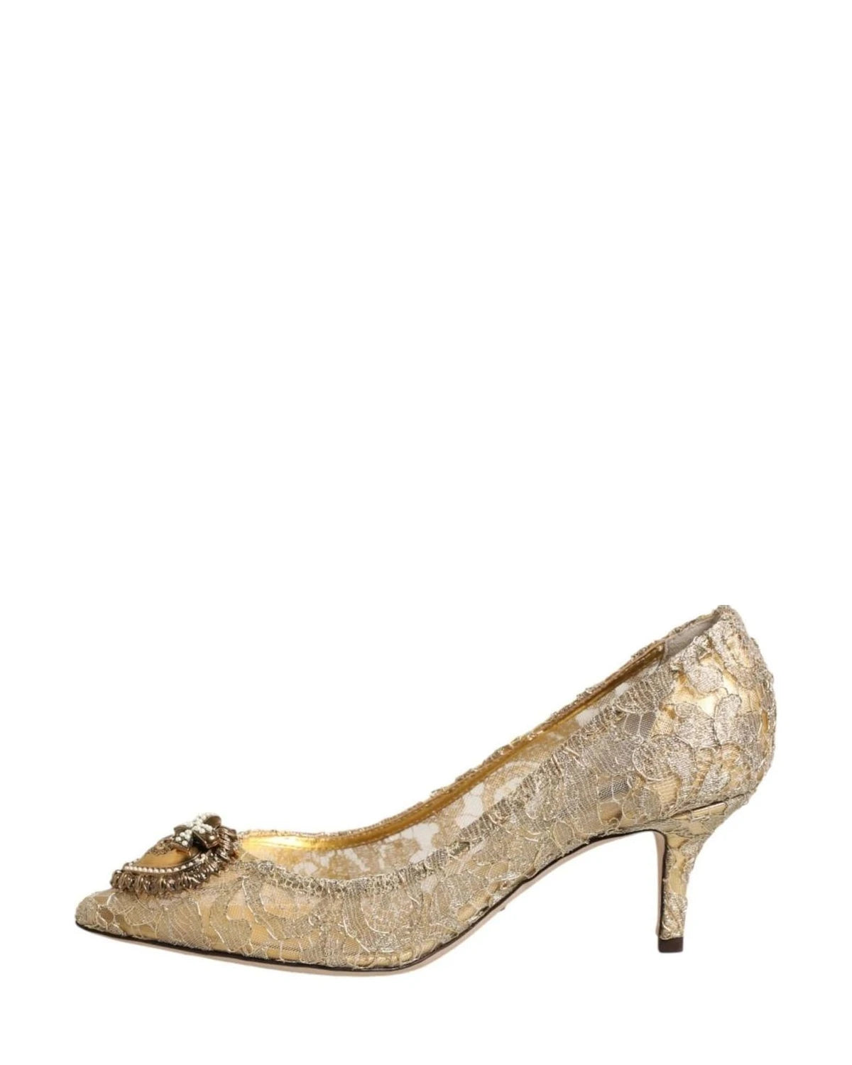 Dolce & Gabbana Gold Lace Taormina Devotion Pumps Shoes Heels