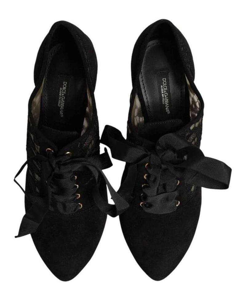 Dolce & Gabbana Black Lace Floral High Heels Ups Pumps Shoes Heels