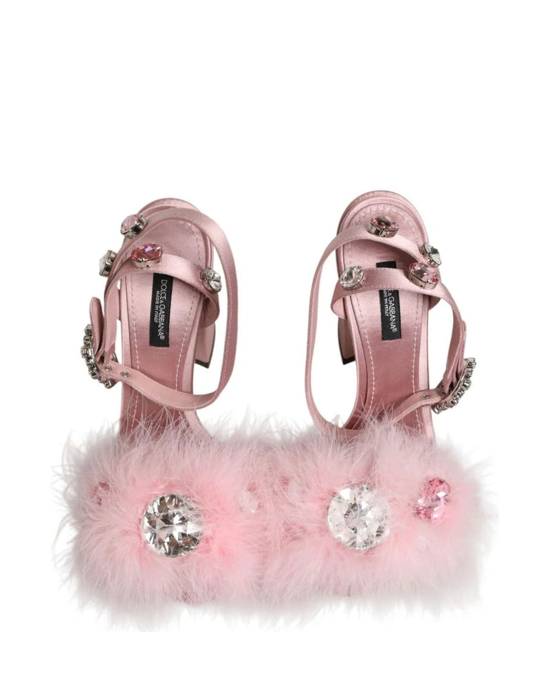 Dolce & Gabbana Pink Sequined Ankle Strap Sandals Shoes Heels