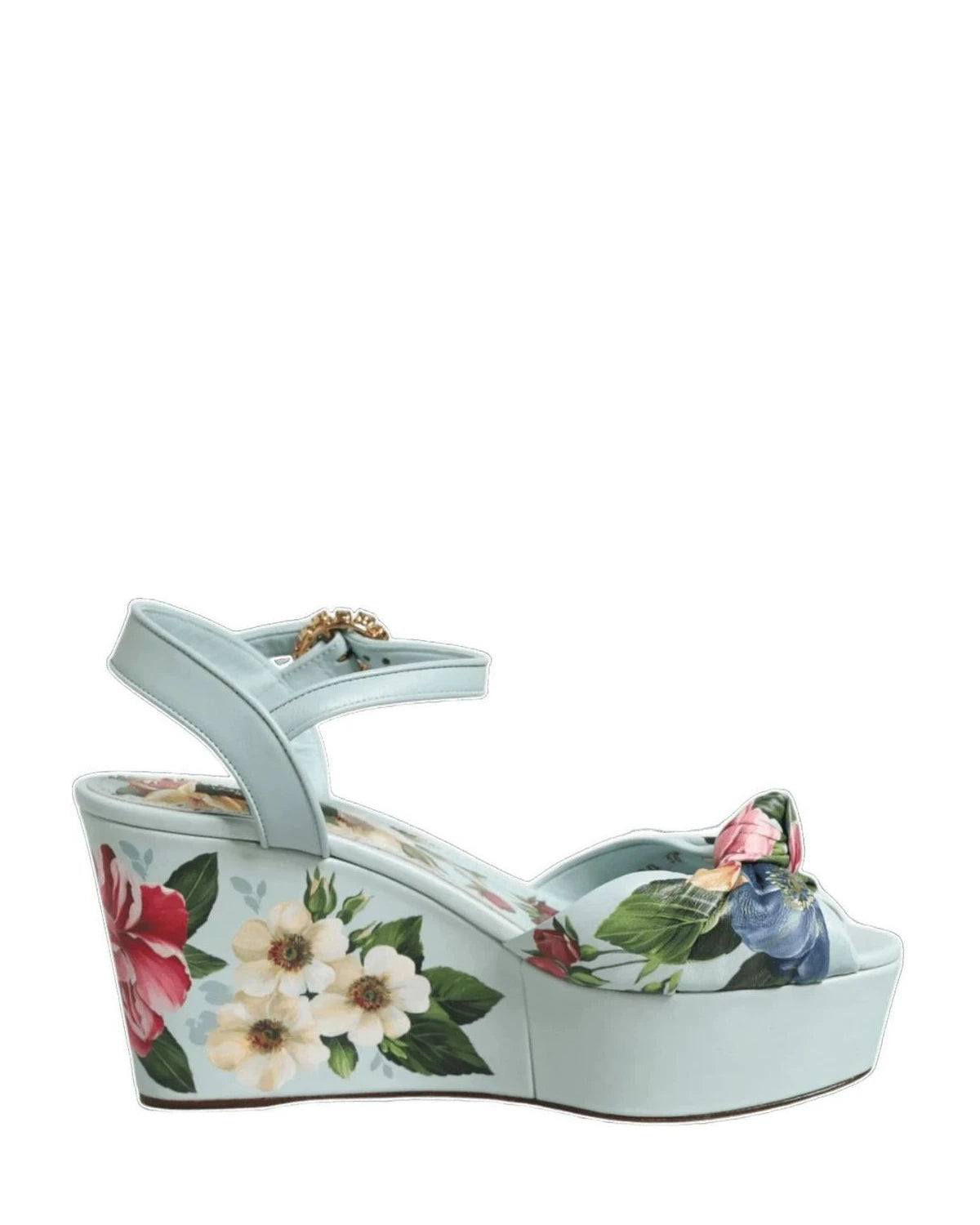 Dolce & Gabbana Green Floral Ankle Strap Wedge Heels