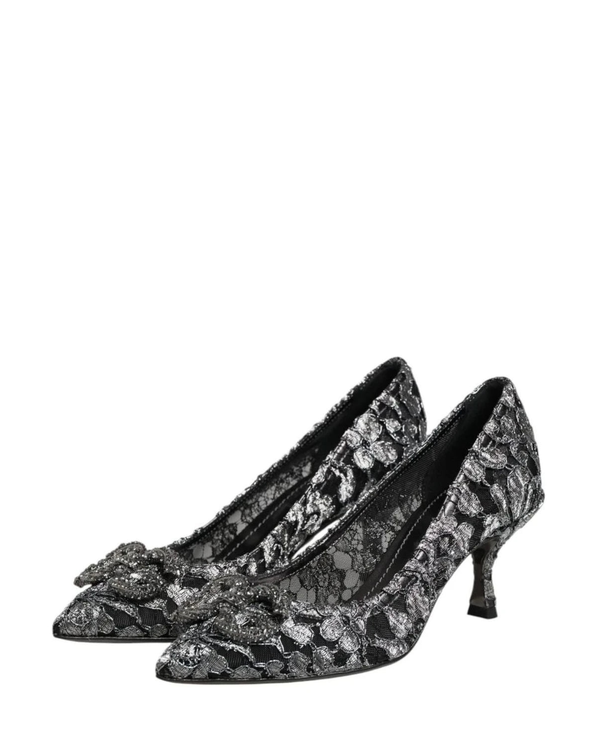 Dolce & Gabbana Silver Lace Dg Amore Heels Heels