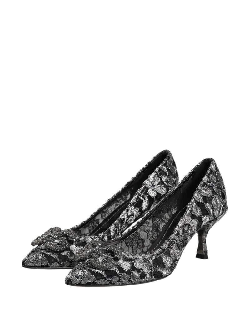 Dolce & Gabbana Silver Lace Dg Amore Heels Heels